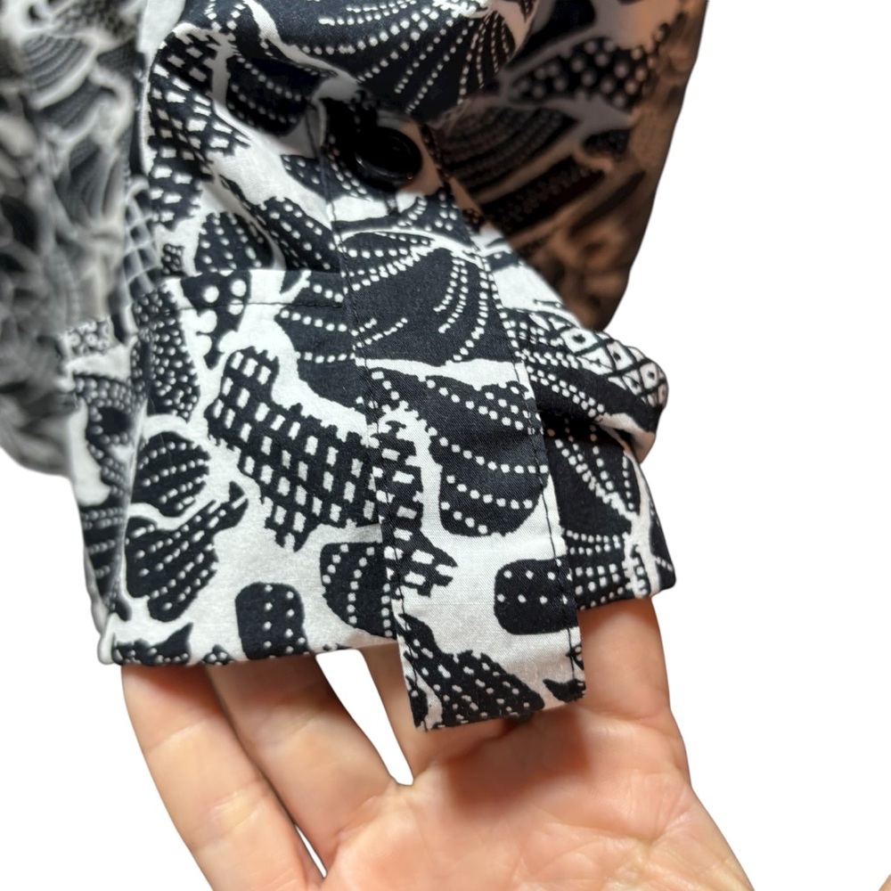 Black and White‎ Abstract Floral Button Down Tunic Shirt 3/4 Sleeve Top #799 - Picture 10 of 11